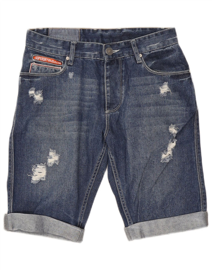 Superdry Herren Distressed Denim Shorts W30 Mittelblaue Baumwolle