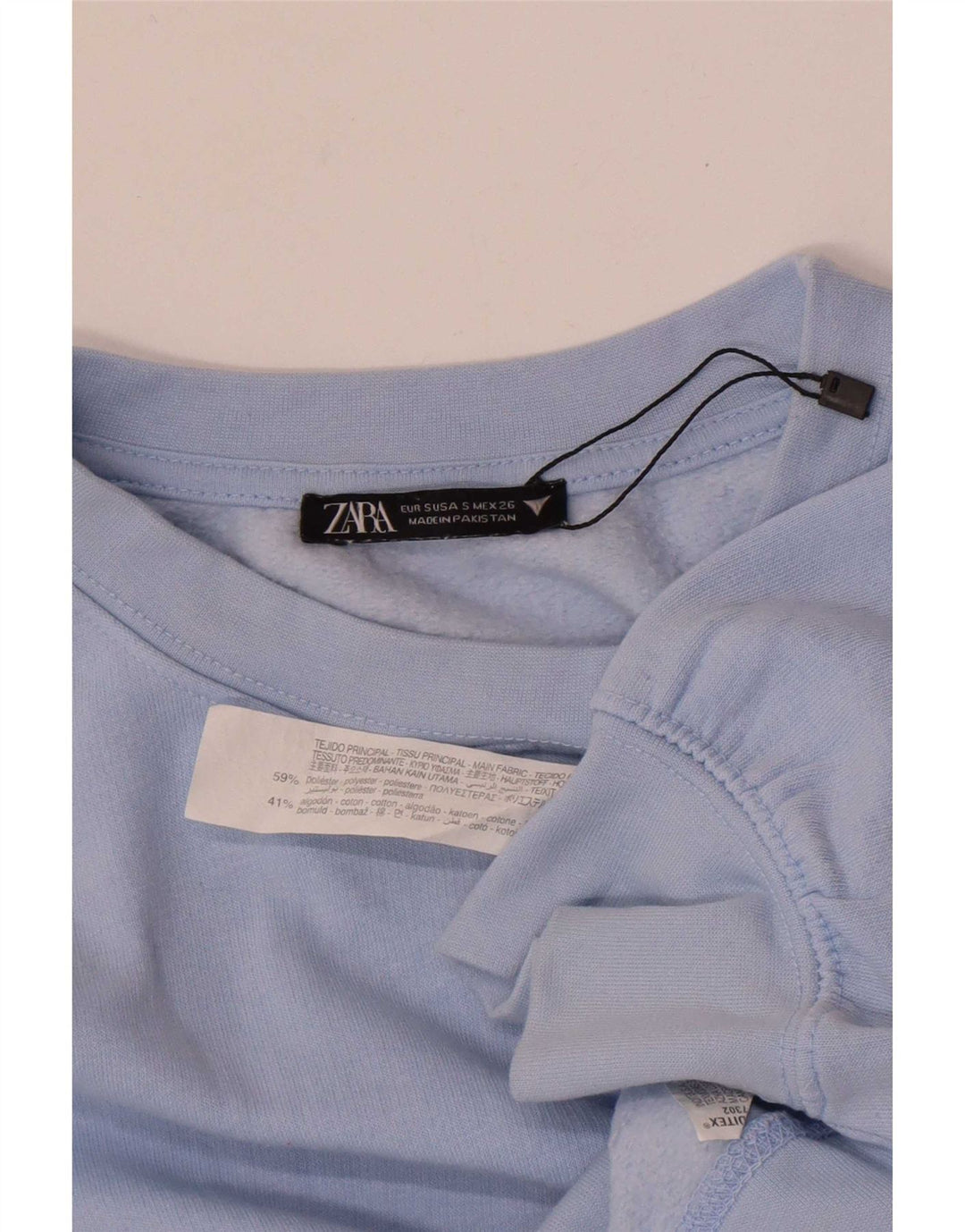 Zara Damen Crop Oversized Sweatshirt Pullover UK 10 Small Blau Polyester