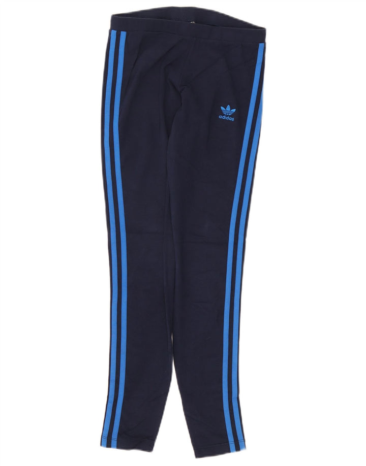 ADIDAS Womens Leggings UK 8 Small Navy Blue Cotton