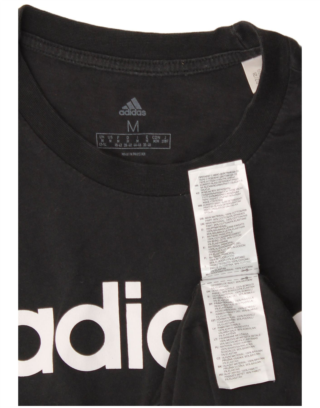ADIDAS Damen Grafik T-Shirt Top UK 12/14 Medium Schwarz Baumwolle