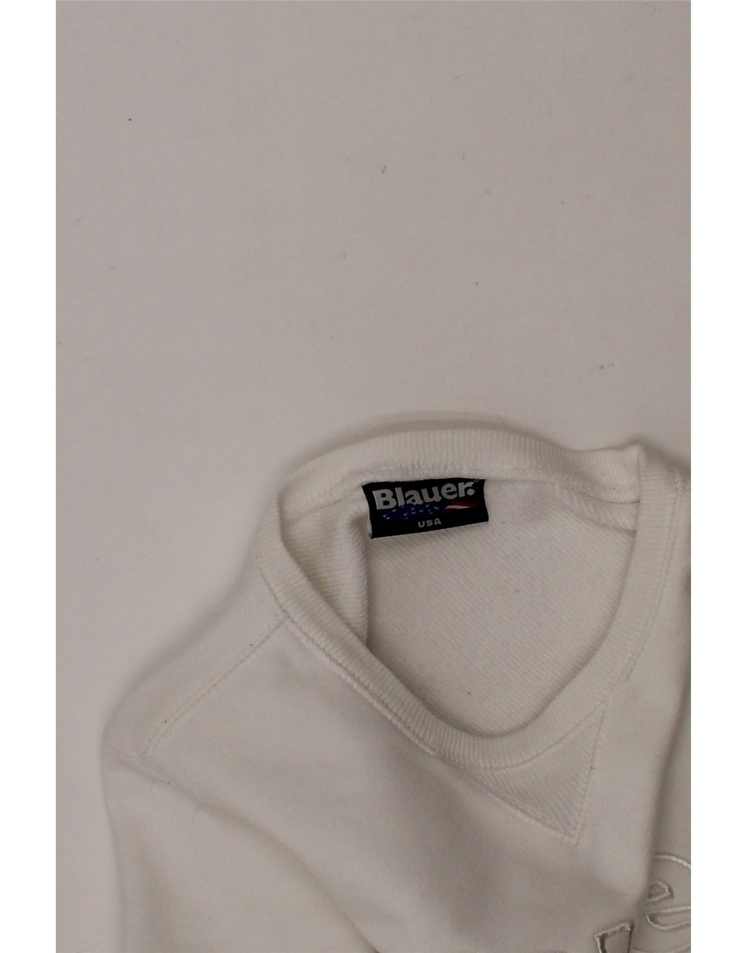 BLAUER Girls Graphic Sweatshirt Jumper 5-6 Years White Cotton Vintage Blauer and Second-Hand Blauer from Messina Hembry 