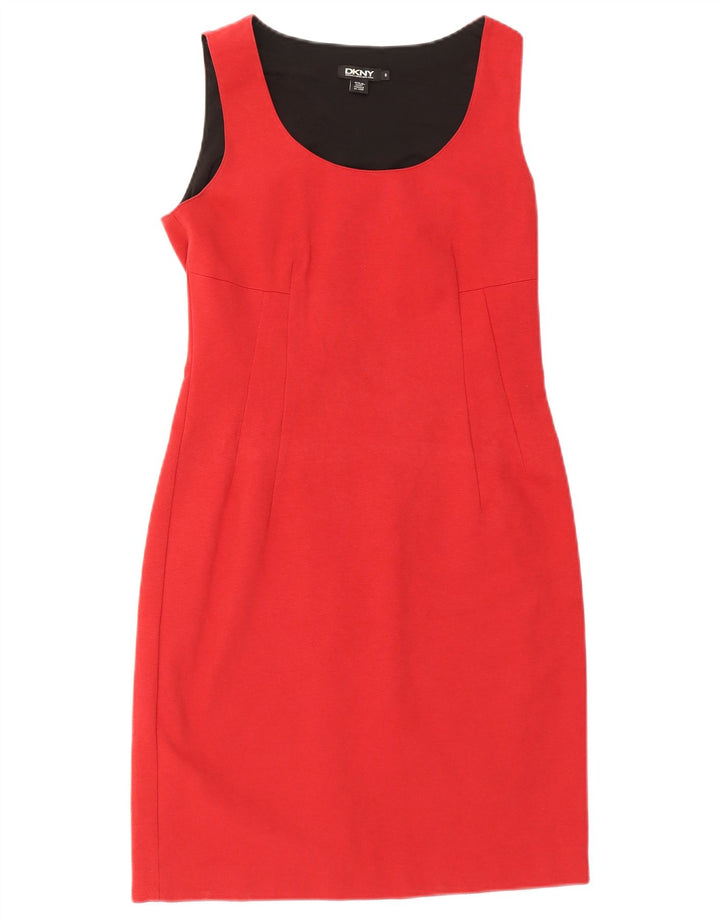 DKNY Womens Sleeveless Sheath Dress US 8 Medium Red Colourblock Cotton
