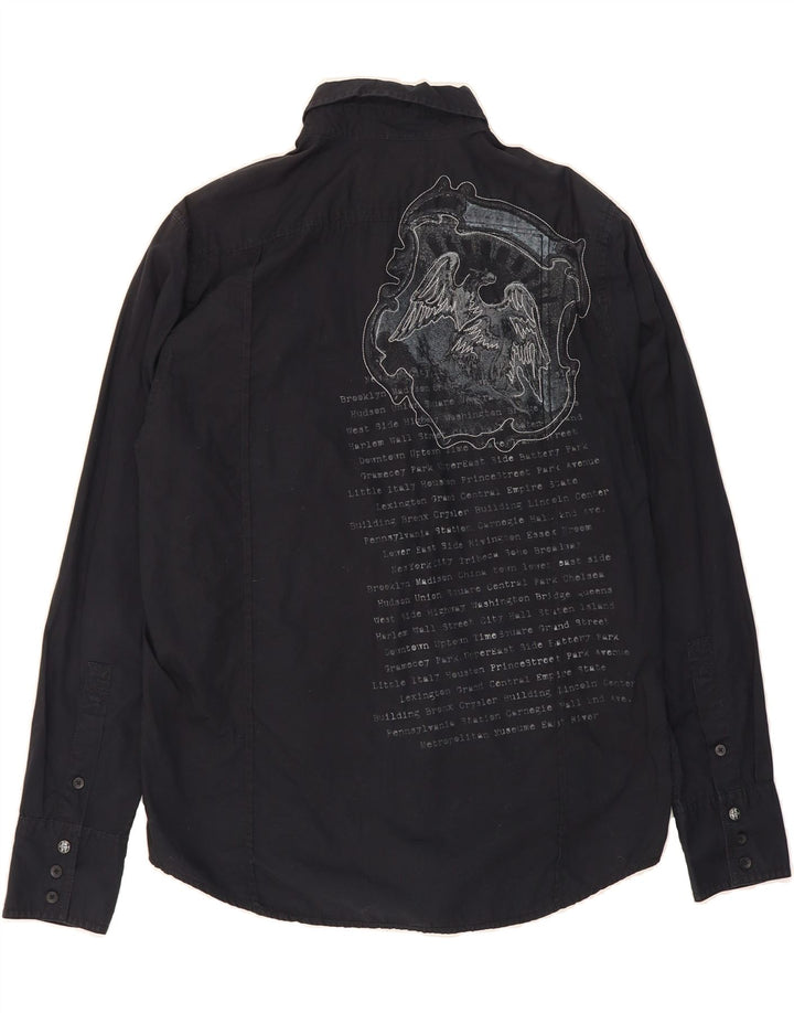 DKNY Mens Graphic Shirt Medium Black Cotton Vintage Dkny and Second-Hand Dkny from Messina Hembry 