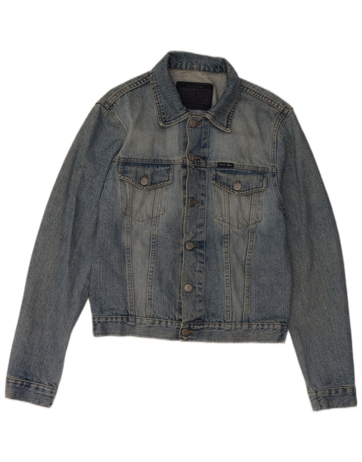 VINTAGE Damen Jeansjacke UK 12 Mittelblau