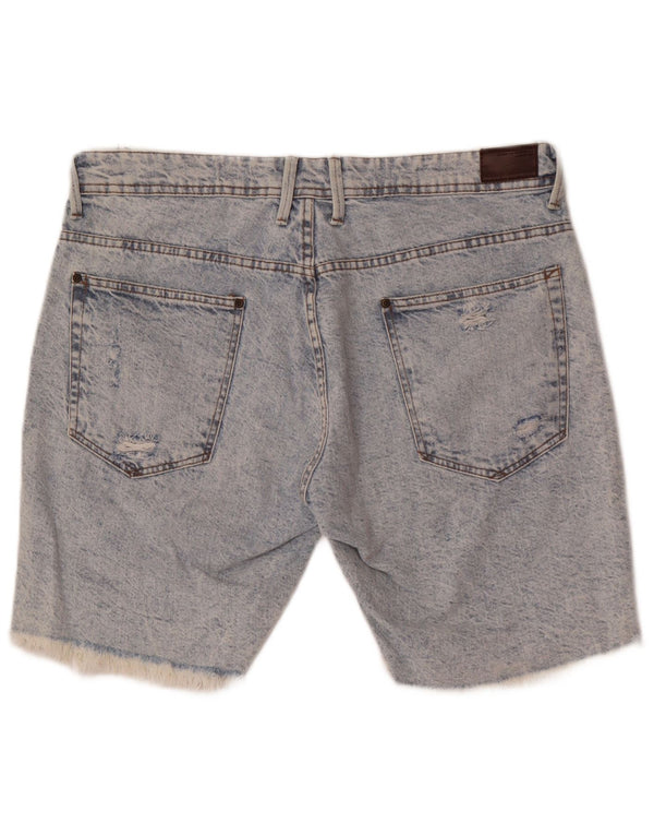 Zara Herren Distressed Denim Shorts EU 46 XL W36 L Blaue Baumwolle