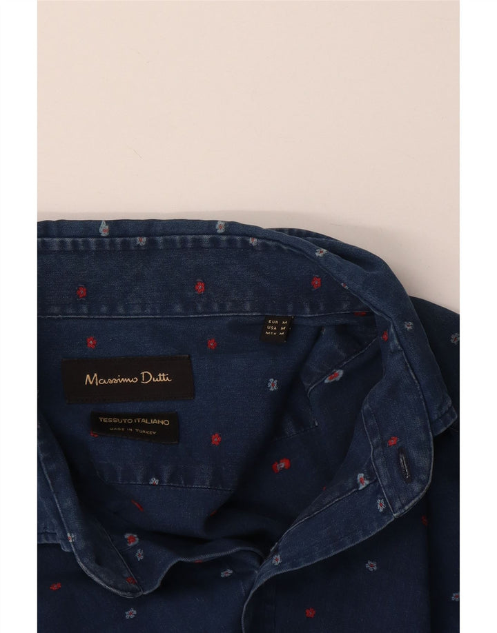 Massimo Dutti Herren-Jeanshemd, mittleres Marineblau mit Blumenmuster