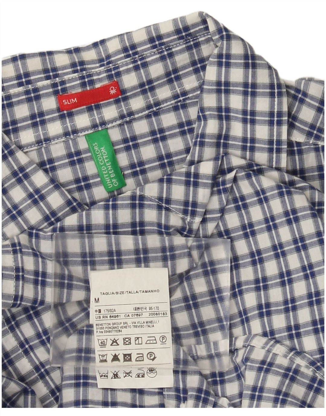 Benetton Slim-Hemd für Herren, mittelblau, kariert, Baumwolle