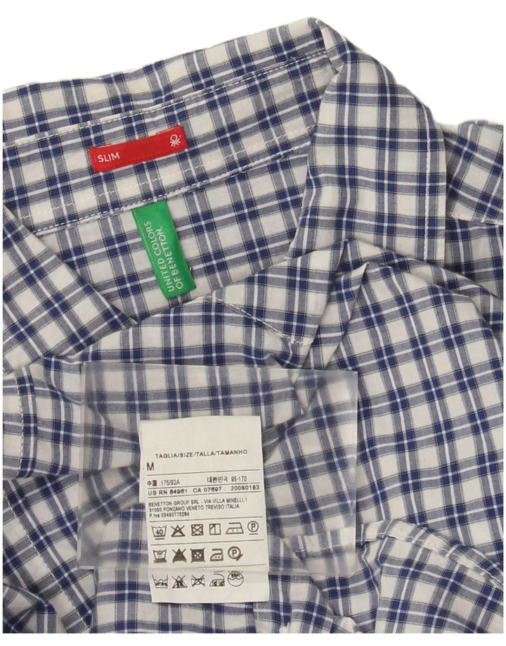 Benetton Slim-Hemd für Herren, mittelblau, kariert, Baumwolle
