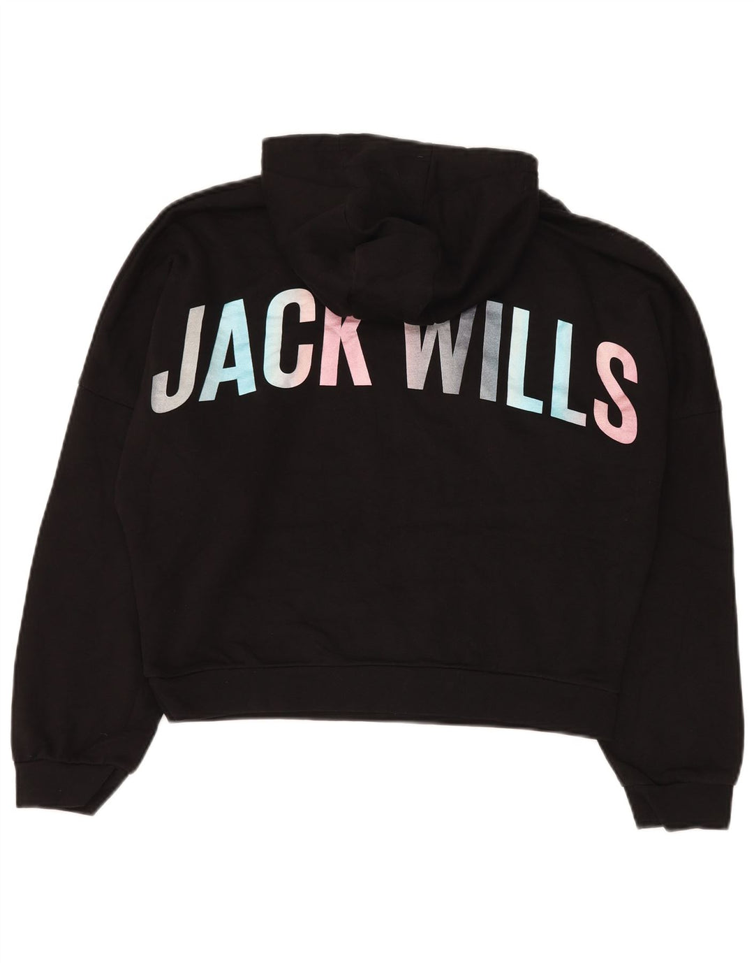 JACK WILLS Mädchen-Pullover mit übergroßem, bauchfreiem Grafik-Kapuzenpullover, 14–15 Jahre, Schwarz