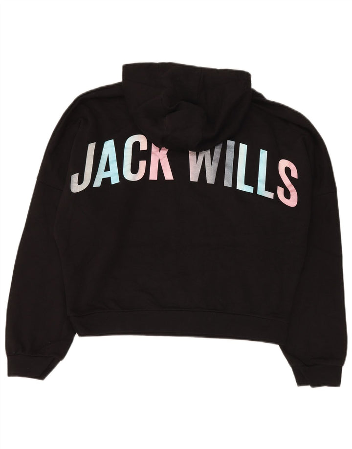 JACK WILLS Mädchen-Pullover mit übergroßem, bauchfreiem Grafik-Kapuzenpullover, 14–15 Jahre, Schwarz