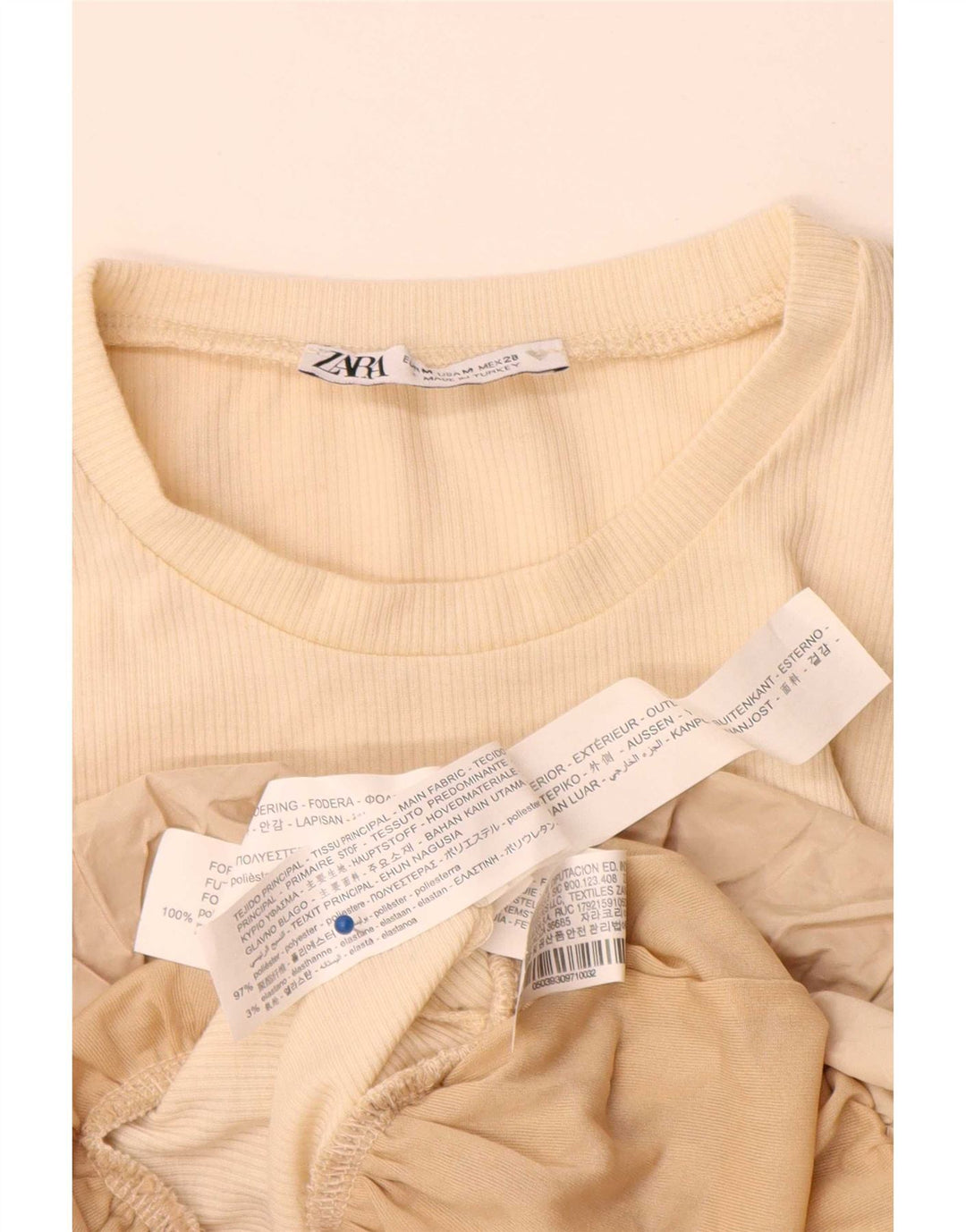 Zara Damen Top Langarm UK 12 Medium Beige Polyester