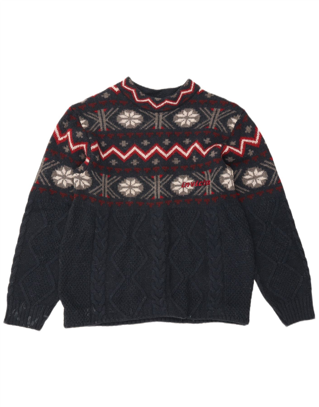 Invicta Herren-Pullover mit Rundhalsausschnitt, mittleres Marineblau, Fair Isle-Muster