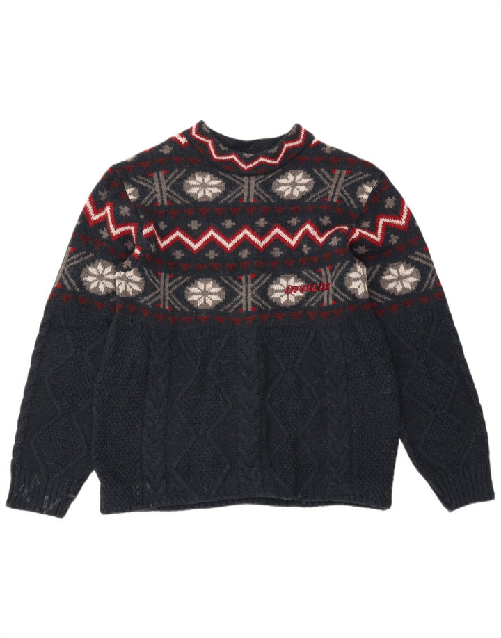 Invicta Herren-Pullover mit Rundhalsausschnitt, mittleres Marineblau, Fair Isle-Muster