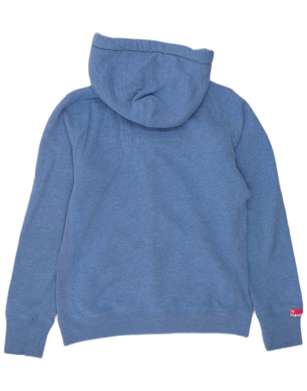 SUPERDRY Womens Graphic Zip Hoodie Sweater UK 16 Large Blue Cotton