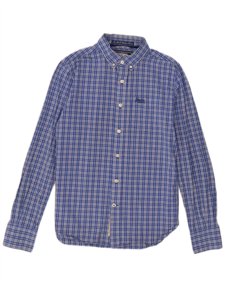 Superdry Herrenhemd aus mittelblau karierter Baumwolle