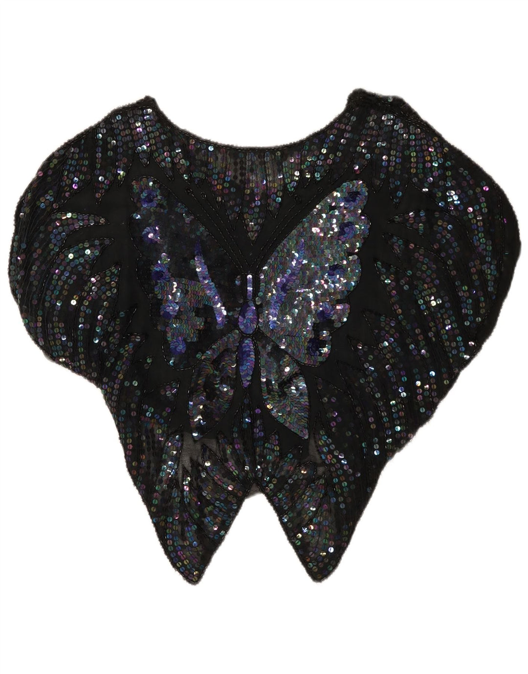 Vintage Damen Bluse mit Pailletten, durchsichtig, Gr. 14, großer schwarzer Schmetterling