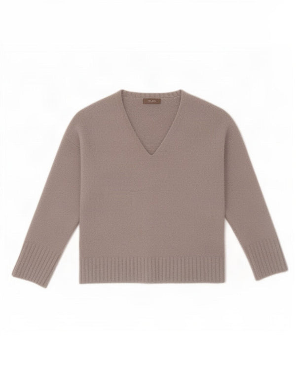 Oasis Damen-Pullover mit V-Ausschnitt, übergroß, Gr. 10, Größe S, Grau, Polyamid