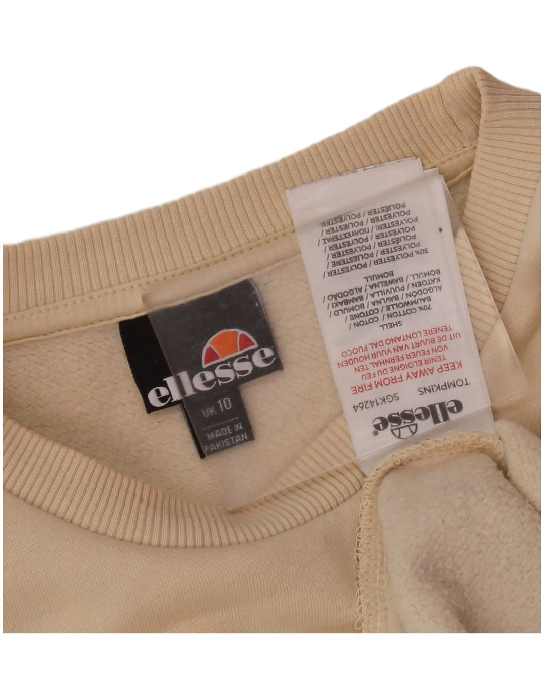 ELLESSE Womens Graphic Oversized Sweatshirt Pullover UK 10 Small Beige