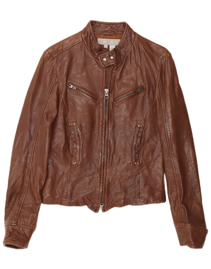 Zara Damen Leder Bikerjacke UK 12 Mittelbraun