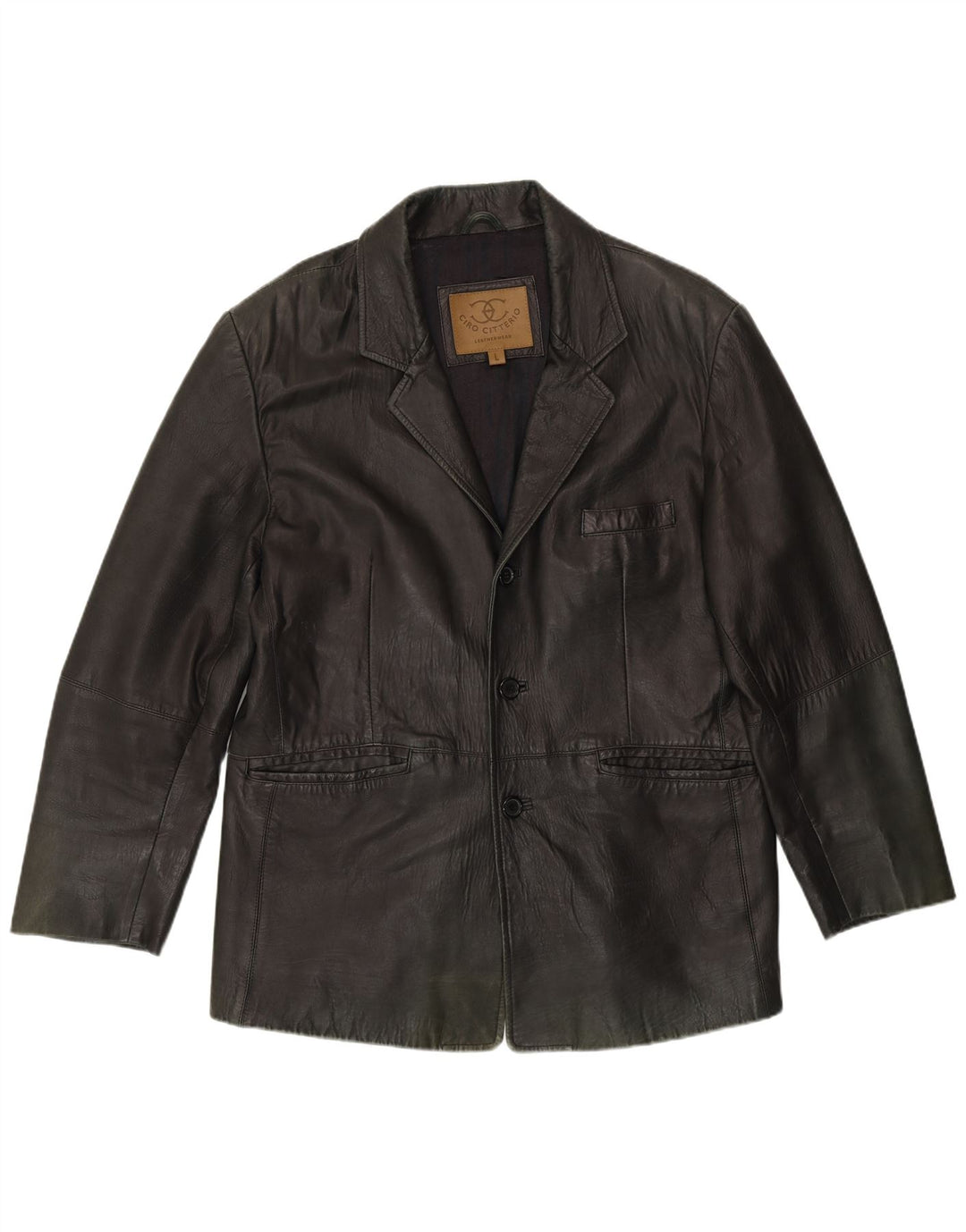 Ciro Citterio Herren 3-Knopf-Lederblazerjacke UK 40 Großes grünes Leder