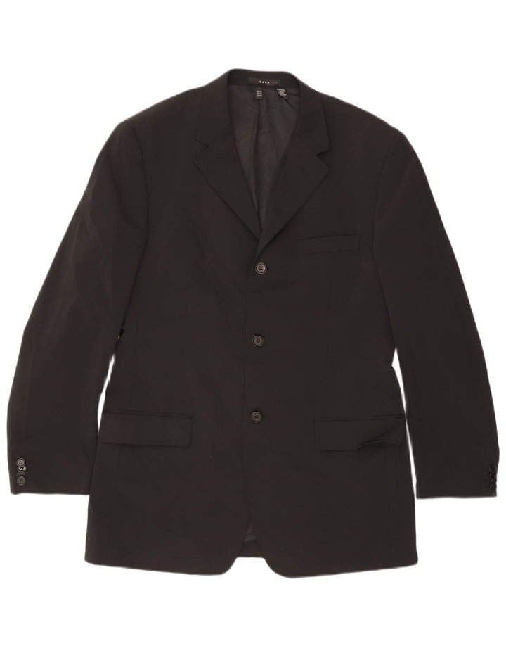 Zara Herren-Blazerjacke mit 3 Knöpfen, EU 52, groß, schwarzes Polyester