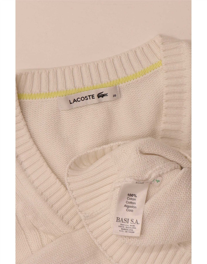 Lacoste Damen-Pullover mit V-Ausschnitt, Größe 36, kleine weiße Baumwolle
