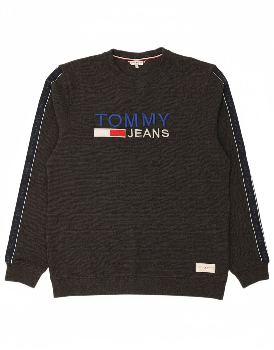TOMMY HILFIGER Mens Graphic Sweatshirt Jumper Medium Grey Colourblock