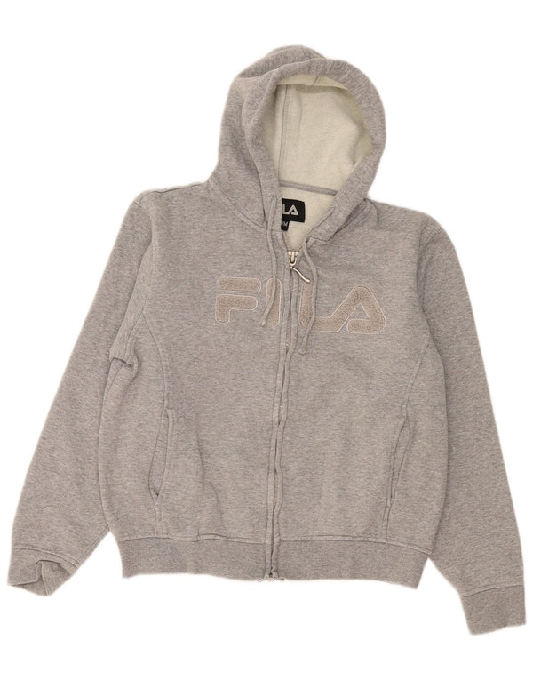 Fila Womens Graphic Oversized Zip Hoodie Sweater UK 10 Small Graue Baumwolle
