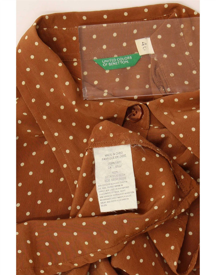 Benetton Damen-Hemdbluse IT 46, große braun gefleckte Seide