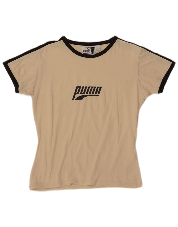PUMA Damen Grafik T-Shirt Top UK 14 Large Off White