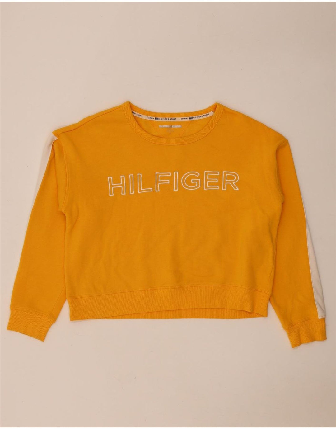 Tommy Hilfiger Damen Crop Sweatshirt Pullover UK 14 Mittelgelb