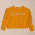 Tommy Hilfiger Damen Crop Sweatshirt Pullover UK 14 Mittelgelb