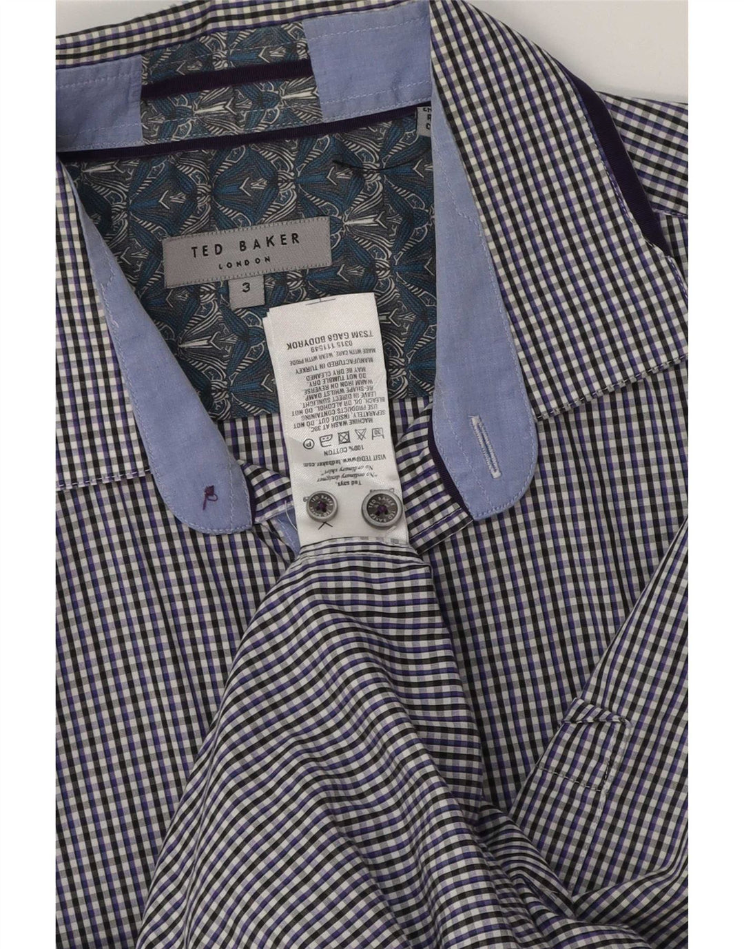 Ted Baker Herrenhemd, Größe 3, mittelblaue Gingham-Baumwolle