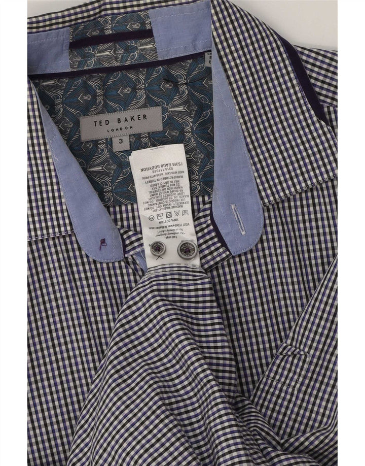 Ted Baker Herrenhemd, Größe 3, mittelblaue Gingham-Baumwolle