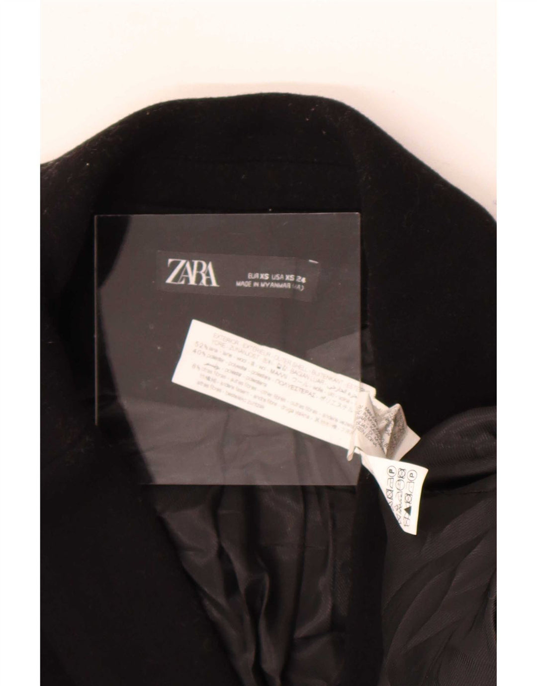 Zara Damen Zweireihiger Mantel UK 6 XS Schwarze Wolle