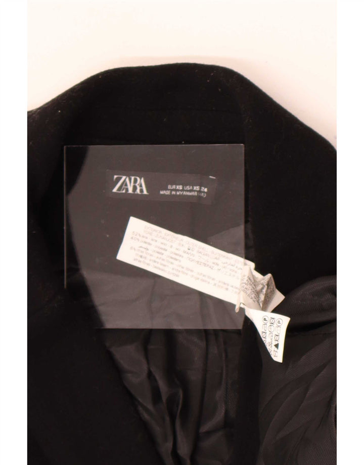Zara Damen Zweireihiger Mantel UK 6 XS Schwarze Wolle