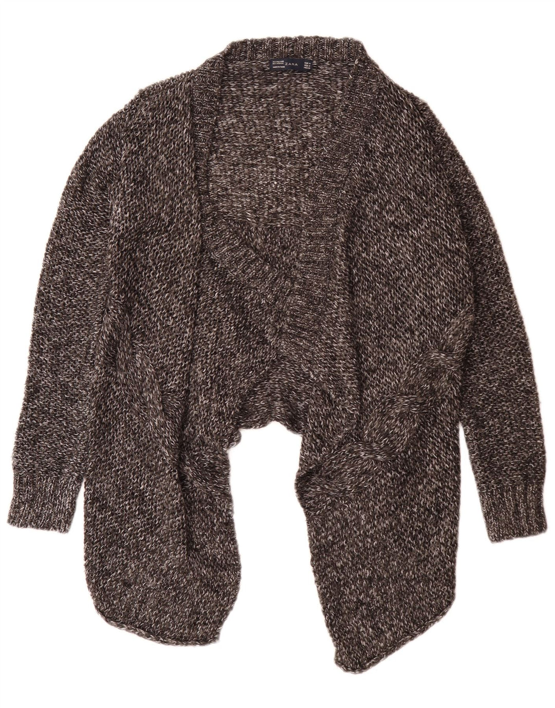 Zara Damen Asymmetrischer offener Cardigan-Pullover UK 12 Mittelgrau meliert