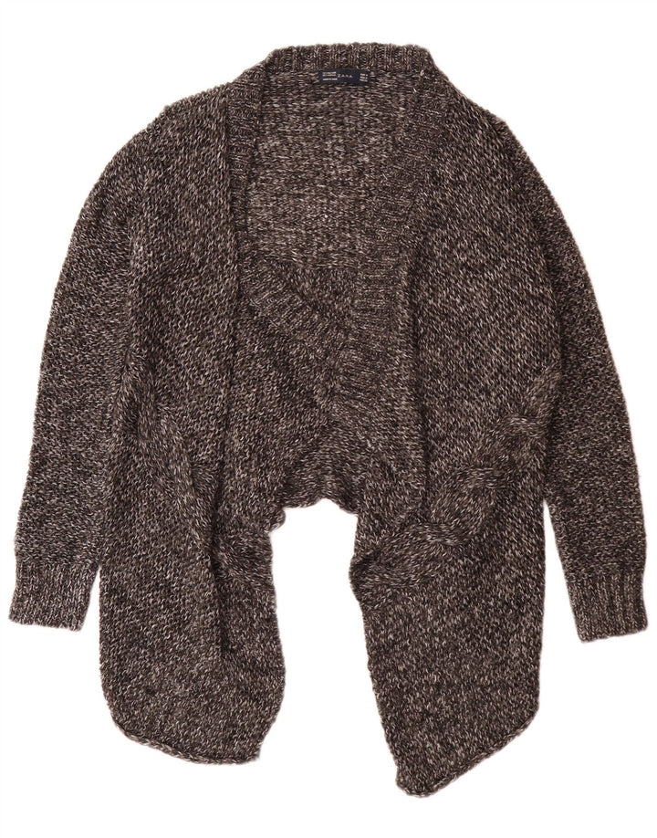 Zara Damen Asymmetrischer offener Cardigan-Pullover UK 12 Mittelgrau meliert