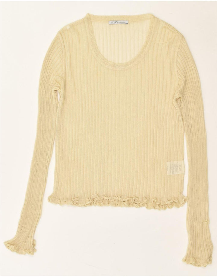 LIU JO Womens Crew Neck Jumper Sweater UK 14 Large Beige Acetate | Vintage Liu Jo | Thrift | Second-Hand Liu Jo | Used Clothing | Messina Hembry 