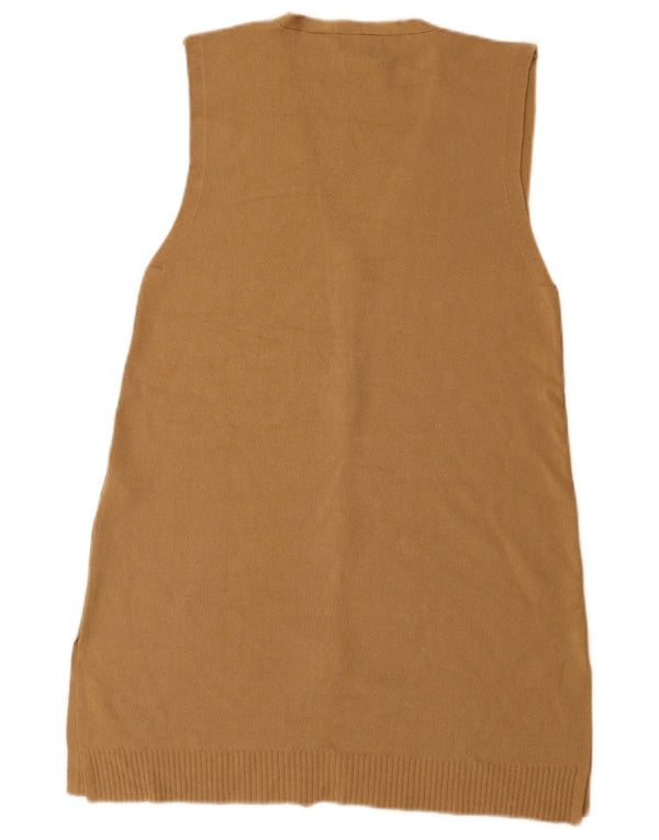 Massimo Dutti Damen Longline ärmelloser Cardigan-Pullover UK 10 Small Beige
