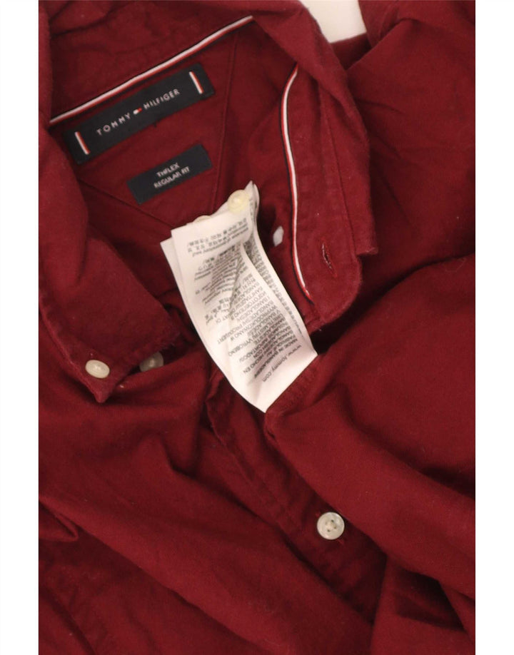 Tommy Hilfiger Herren-Hemd mit normaler Passform, mittlere Burgunder-Baumwolle