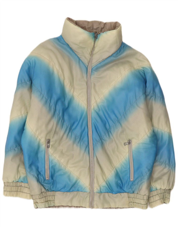 Vintage Damen Wattierte Jacke UK 14 Mittelblau Chevron Synthetik