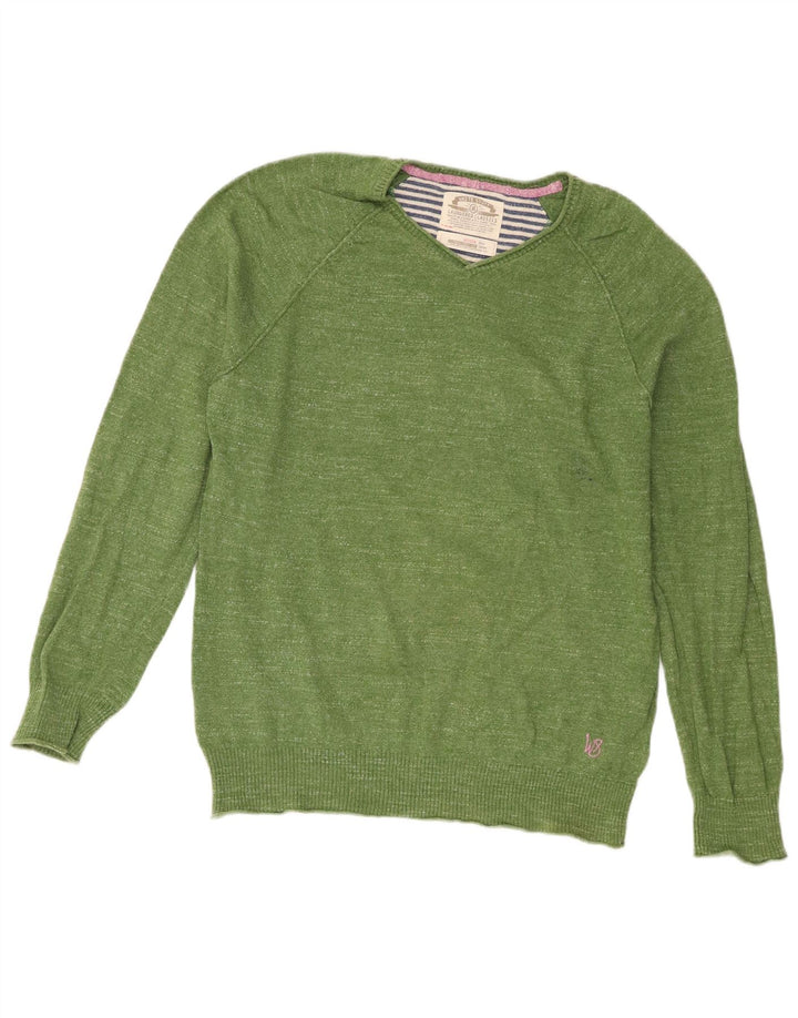 White Stuff Herren-Pullover mit normaler Passform, V-Ausschnitt, mittelgrüne Baumwolle