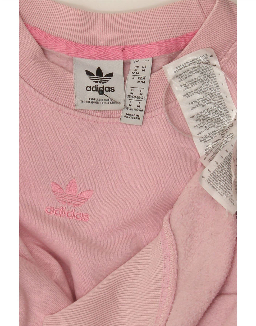 ADIDAS Womens Crop Sweatshirt Jumper UK 12 Medium Pink Cotton Vintage Adidas and Second-Hand Adidas from Messina Hembry 
