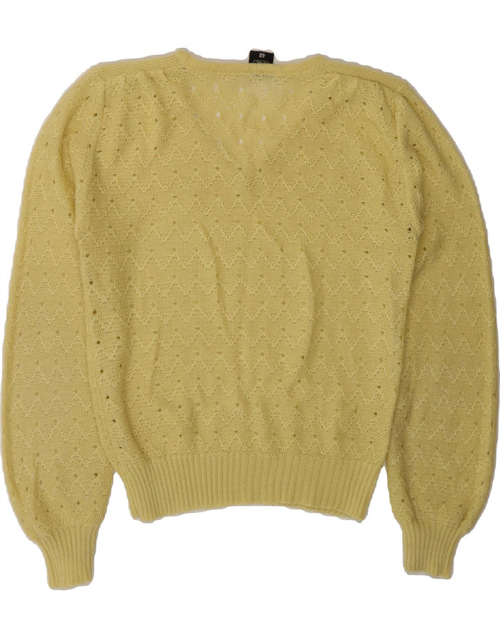VINTAGE Womens V-Neck Jumper Sweater IT 42 Medium Yellow Polyacrylic Vintage Vintage and Second-Hand Vintage from Messina Hembry 