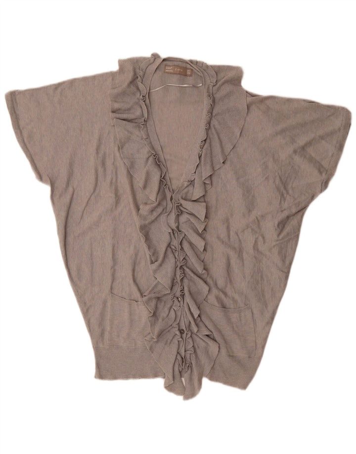 Zara Damen-Cardigan-Top in Übergröße mit Rüschen vorne, UK-Gr. 14, Mittelgrau