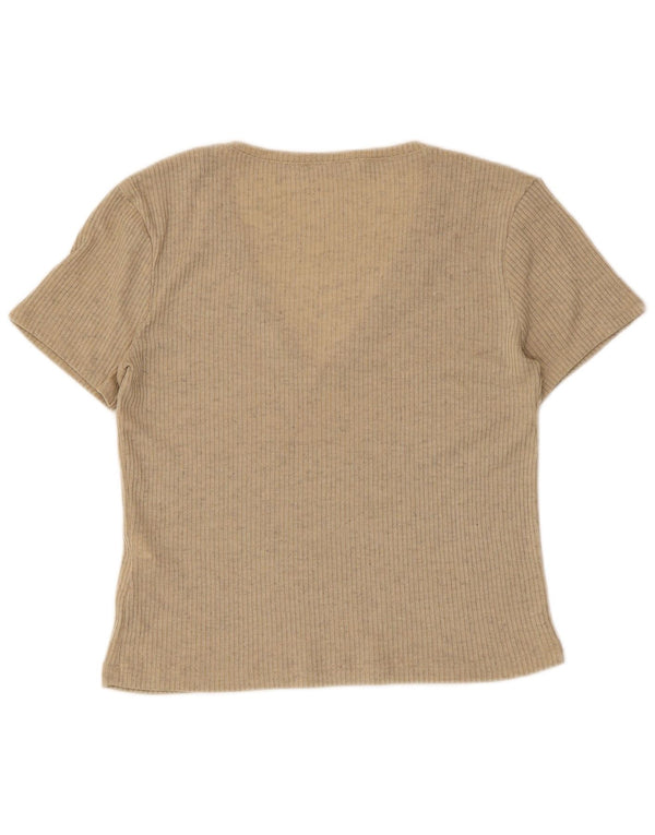 Zara Damen Crop Short Sleeve V-Neck Pullover Pullover UK 14 Large Beige