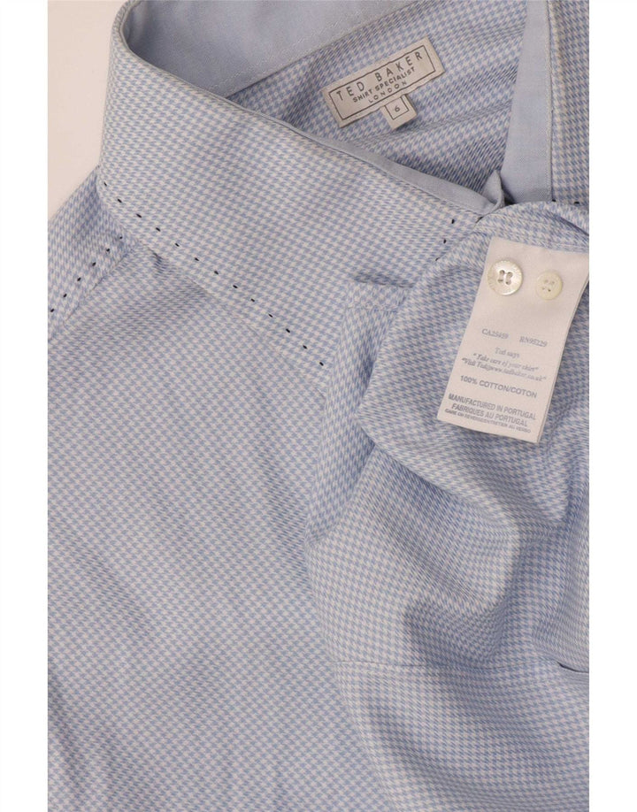 Ted Baker Herrenhemd, Größe 6 2XL, blaue Hahnentritt-Baumwolle
