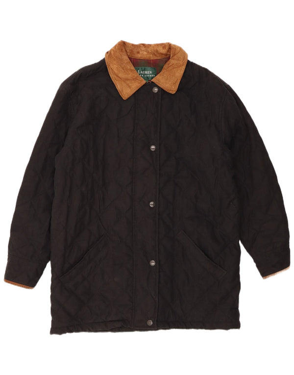 Ralph Lauren Damen Übergroßer gesteppter Mantel US 4 Small Schwarzer Farbblock