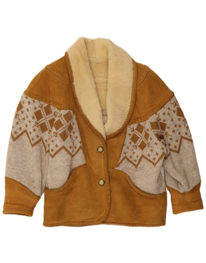 Vintage Damen Übergroße Jacke EU 46 XL Beige Argyle/Diamant